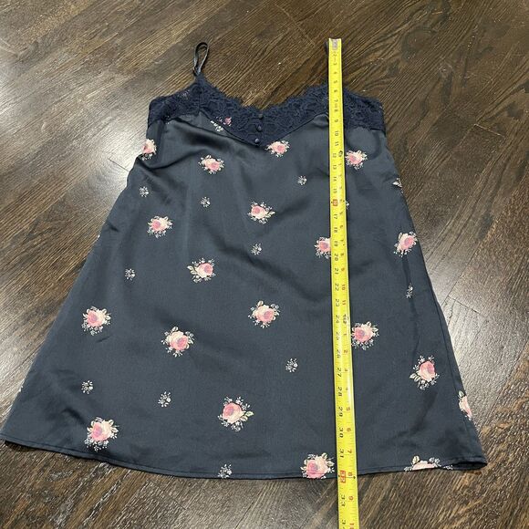 Abercrombie & Fitch Slip Dress Women’s Small‎ Navy Blue Floral Satin Lace Mini - Picture 6 of 8